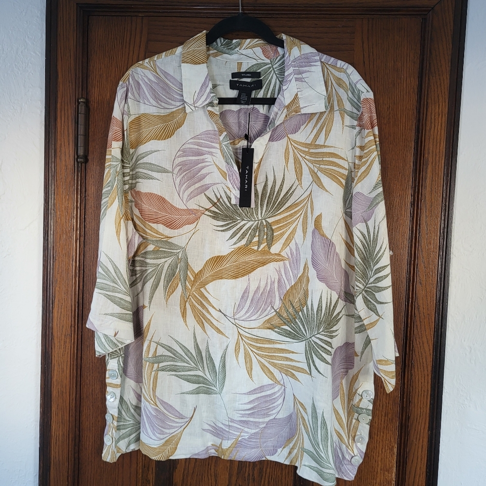 Tahari Women's Linen Tunic Top 2x NWT